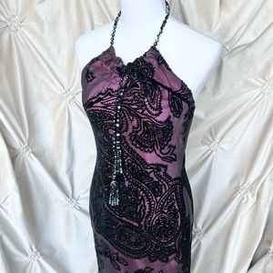 ❌SOLD❌ Mary L Couture Velvet Burnout Halter Dress